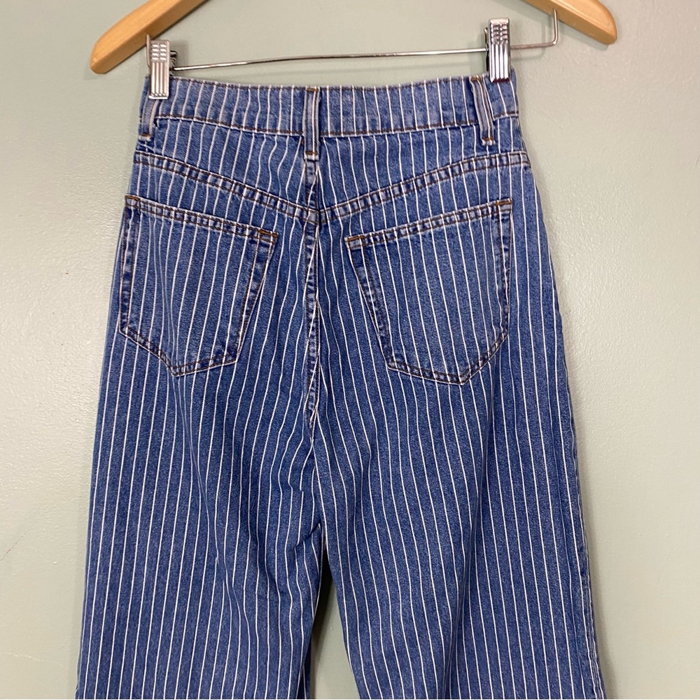 Reformation Jeans Hailey Pinstripe High Rise Wide Leg Jeans Blue Size 25 - Picture 6 of 7
